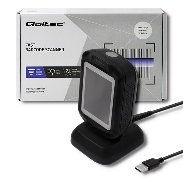 Qoltec 50864 stationær QR- og stregkodescanner | USB
