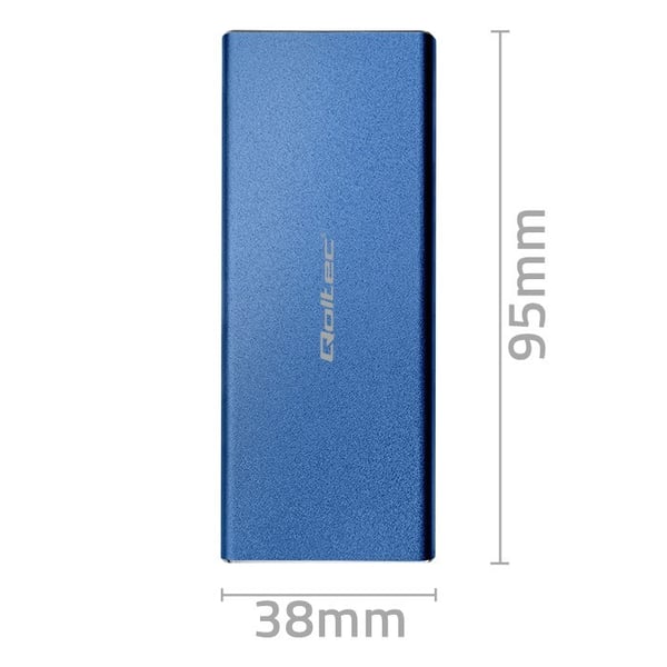 Qoltec 51832-kabinett | M.2 SSD-enhet | SATA | NGFF | USB 3.0 | Supersnabb 5 Gb/s | 2 TB | Blå