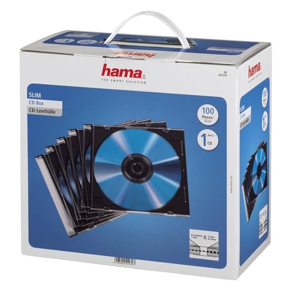 Hama CD Slim Box 100 kpl musta/läpinäkyvä