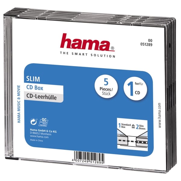 Hama CD-æske Slim 5-pak Transparent/sort Hama CD-æske Slim 5-pak Transparent/sort