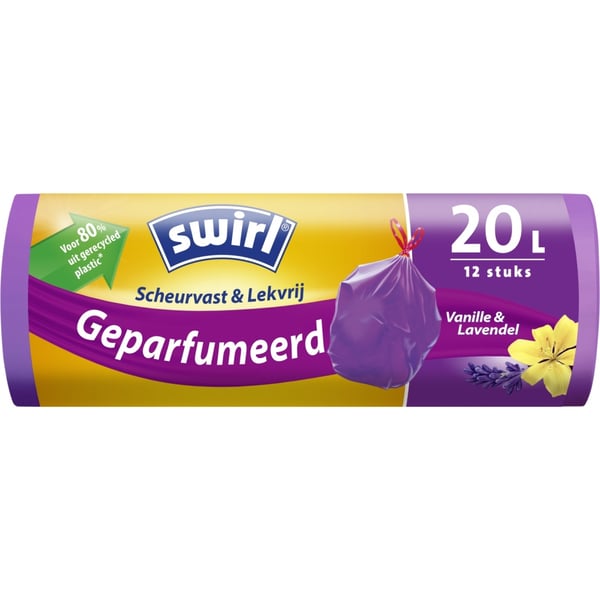 Swirl Pedal Affaldspose med snøre med duft af vanilje og lavendel 20L 12 stk.