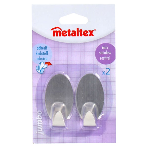 Metaltex ovale selvklæbende kroge 2 stk. rustfrit stål
