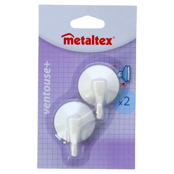 Metaltex-koukut imukupilla, 2 kpl, valkoiset