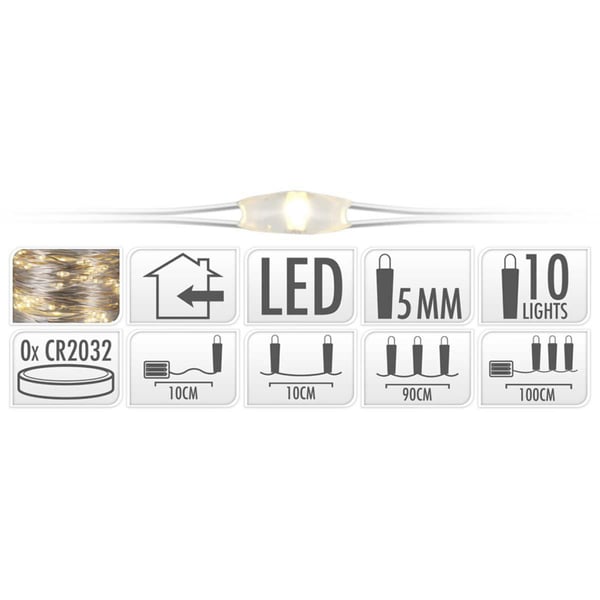 SIA Hopealankaiset jouluvalot paristoilla 90 cm 10 LED-valoa