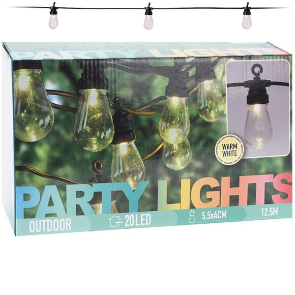 Udendørs festbelysning 12,5 m 20 LED-pærer varm hvid