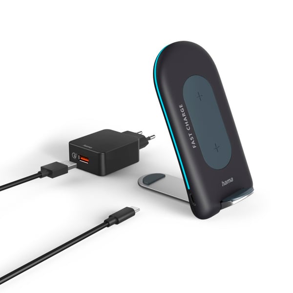Hama Trådløst Opladersæt QI-FC15S 15W Trådløs Smartphone Opladerstation Gr
