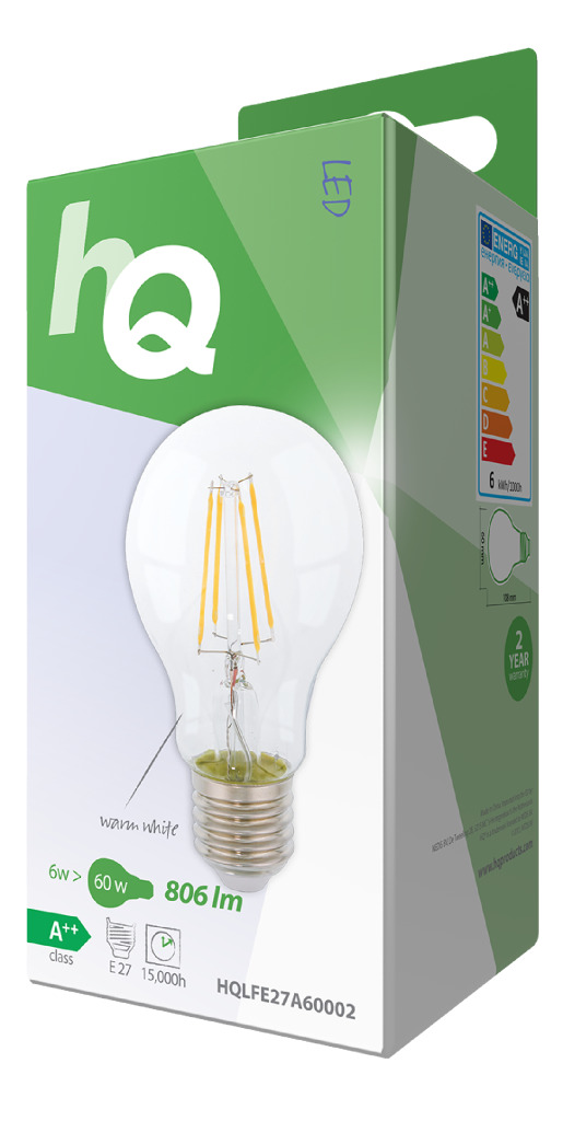 HQ HQLFE27A60002 LED-retrohehkulamppu E27 A60 6 W 806 Lm 2700 K