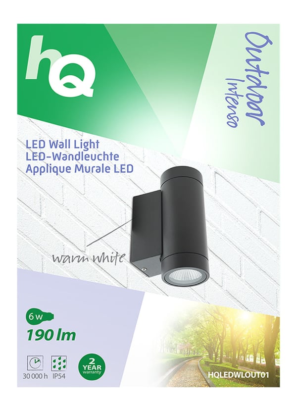 HQ HQLEDWLOUT01 LED-ulkoseinävalaisin 6 W 190 Lm musta