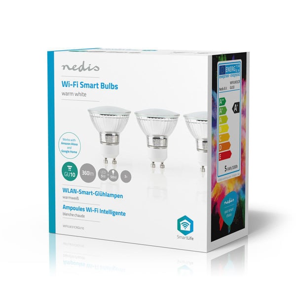 Nedis WIFILW31CRGU10 Wi-Fi Smart LED-pære Varm Hvid Gu10 3-pak