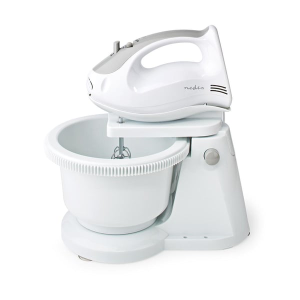Nedis KAHM110CWT Håndmixer 200 W 5-hastigheder Turbofunktion Roterende skål / 2 dejkroge / 2 piskeris Grå / Hvid