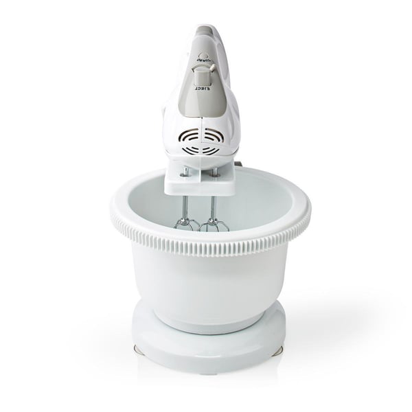 Nedis KAHM110CWT Håndmixer 200 W 5-hastigheder Turbofunktion Roterende skål / 2 dejkroge / 2 piskeris Grå / Hvid