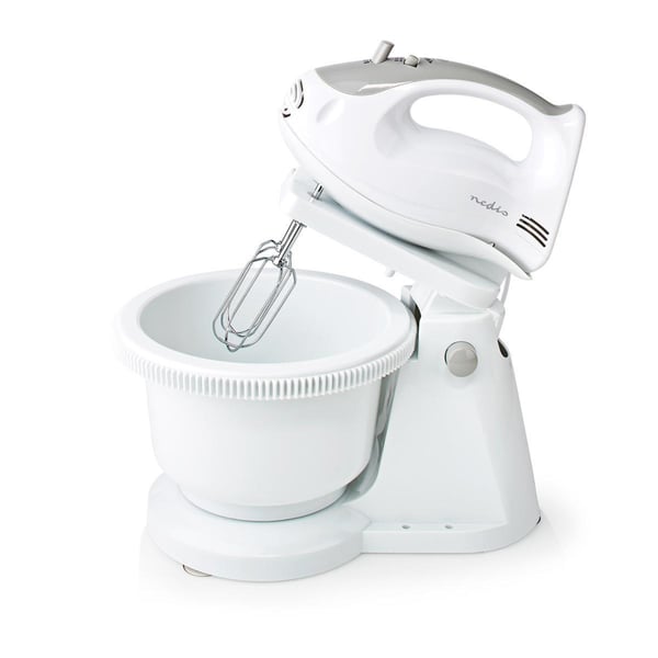 Nedis KAHM110CWT Håndmixer 200 W 5-hastigheder Turbofunktion Roterende skål / 2 dejkroge / 2 piskeris Grå / Hvid