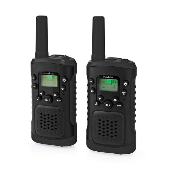Nedis WLTK0610BK Walkie-talkie-sæt 2 håndsæt Op til 6 km Frekvenskanaler: 8 PTT/VOX Op til 3 timer Hovedtelefonudgang 2 headset Sort