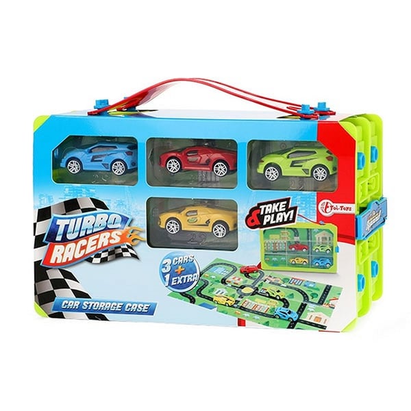 Turbo Racers Samlerkasse + 4 Biler + Legeplakat