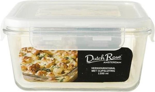 Dutch Rose Glas Firkantet Opbevaringsskål 1200ml Hvid