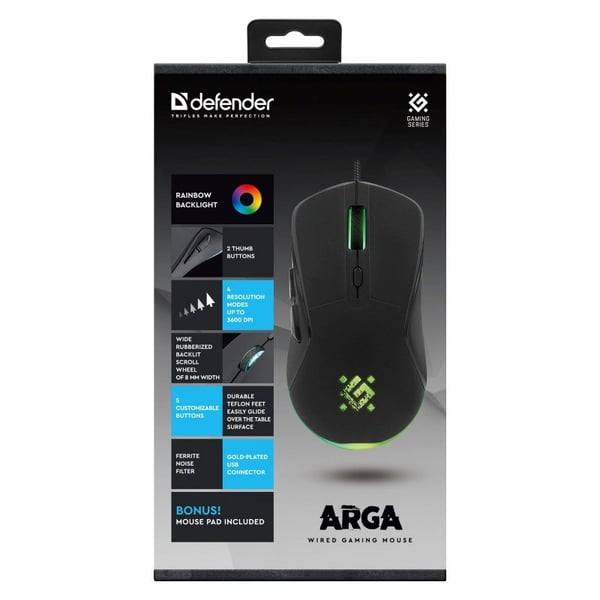 Mus Defender GM-049 Arga Optik 3600 dpi 6P Sort
