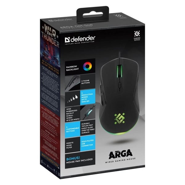 Mus Defender GM-049 Arga Optik 3600 dpi 6P Sort