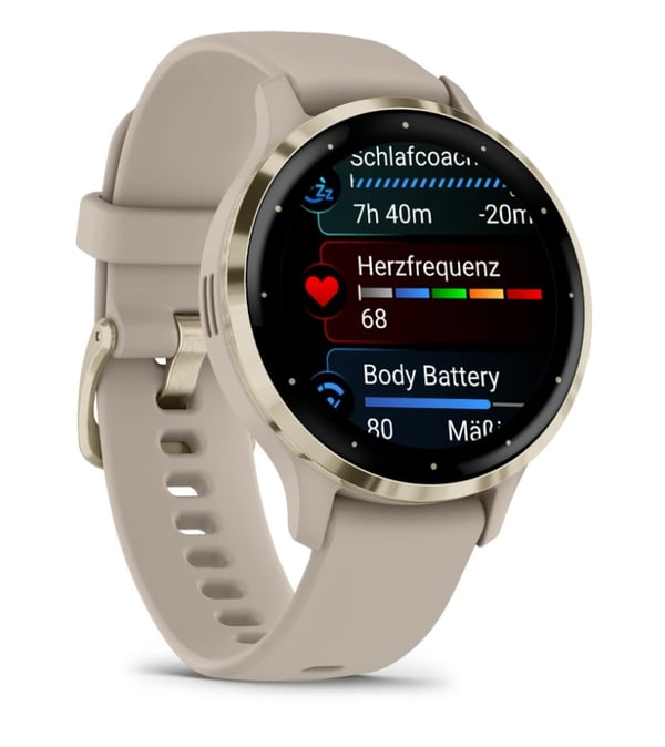 Garmin Venu 3S 3,05 cm (1,2") AMOLED 41 mm Digital 390 x 390 pixels Touchscreen Guld. Grå Wi-Fi GPS (satellit)