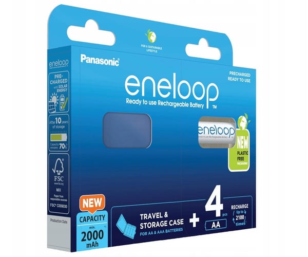 Genopladelige batterier PANASONIC ENELOOP AA 2000 mAh 4 stk. + etui (BK-3MCDE/4CP+ETUIS)