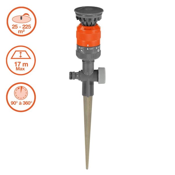 GARDENA Vario Comfort cirkulär vattenspridare – Max. area 225 m² – Max. räckvidd 8,5 m – 45–360° bevattningsinställningar – 5 års garanti (1949-20)
