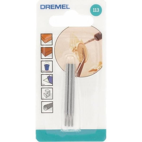 Set med 3 DREMEL 113 gravyrskärare (cylindriska, 1,6 mm, för snideri och gravyr i trä)