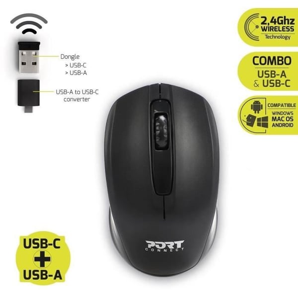 Premium-pakkaus PC-laukku + langaton hiiri + USB-sovitin ja Type-C-sovitin - 15.6 - PORT DESIGNS
