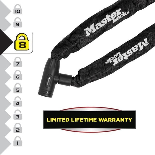 Polkupyörän ketjulukko - MASTER LOCK - 90 cm pitkä - Karkaistua terästä, kestää leikkausta ja sahaamista