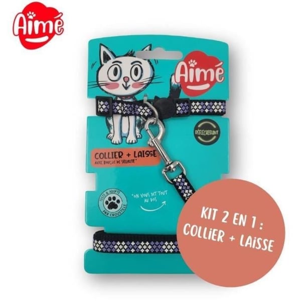 Halsband och koppelkit - AIMÉ - Reflekterande lila för katter