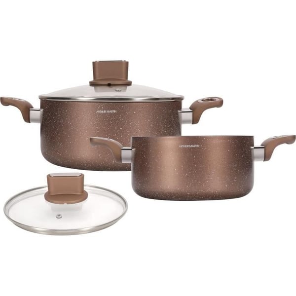 Kastrullset - ARTHUR MARTIN - AM9820 - 20-24 cm med glaslock - Aluminium - Alla spishällar inklusive induktion