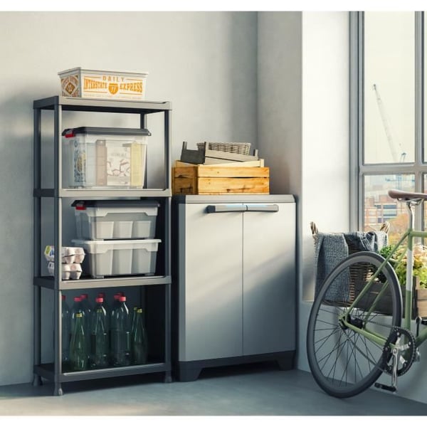KETER modulaarinen hyllykkö - musta - 60 x 30 x 135 cm - 4 kosteudenkestävää hyllyä