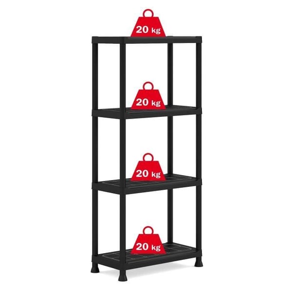 KETER modulaarinen hyllykkö - musta - 60 x 30 x 135 cm - 4 kosteudenkestävää hyllyä