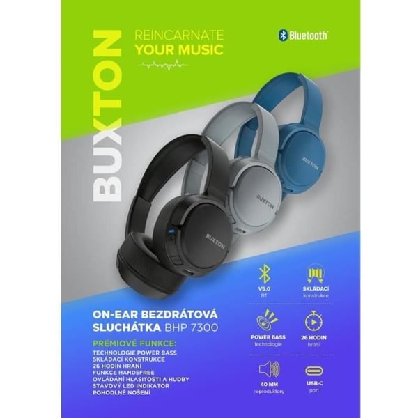 Trådløse on-ear hovedtelefoner - Buxton - BHP 7300 SORT