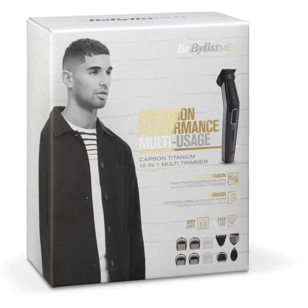 Babyliss MEN MT727E multifunktionstrimmer - 10 i 1 - kol-titanblad - 60 minuters batteritid