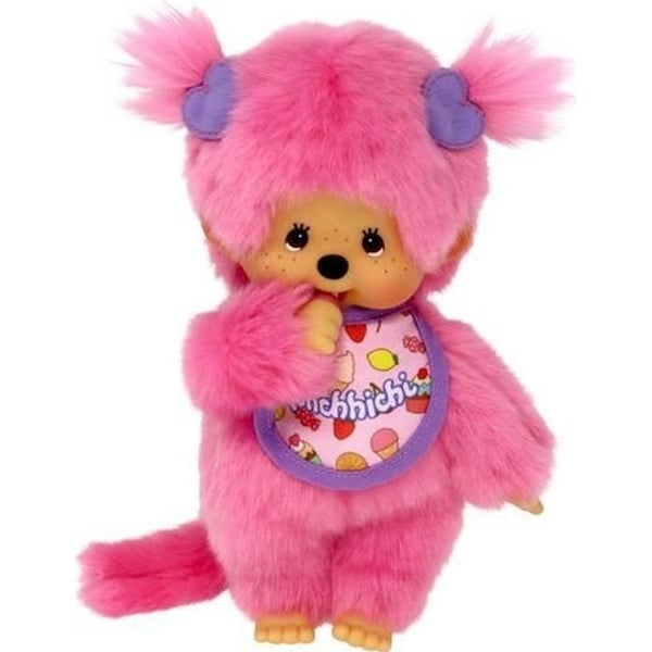 Monchhichi Frozen Fruit Plys 20 cm - BANDAI - Lyserød Pels - Gourmet Hagesmæk - Børnegave