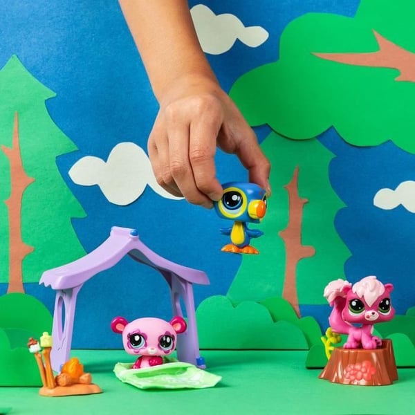 Temapaket med 3 husdjur - BANDAI - Littlest Pet Shop Camping - Djur och tillbehör