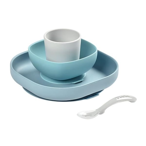 BEABA. Silikone babymåltidssæt. Med sugekop. Skridsikker. 4 dele. Tallerken + skål + glas + ske. Jungle
