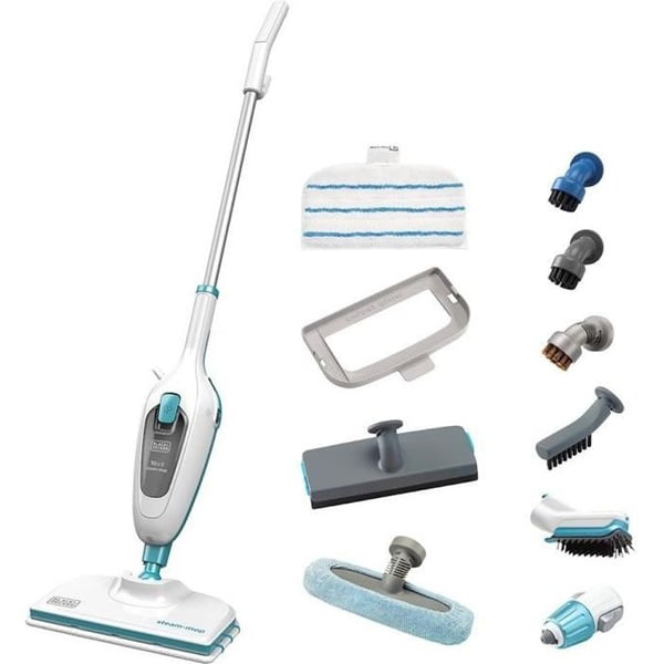 BLACK+DECKER - FSMH13E10-QW - Ångmopp med handhållen rengöring 1300W - 10 tillbehör medföljer - 4,8M kabel