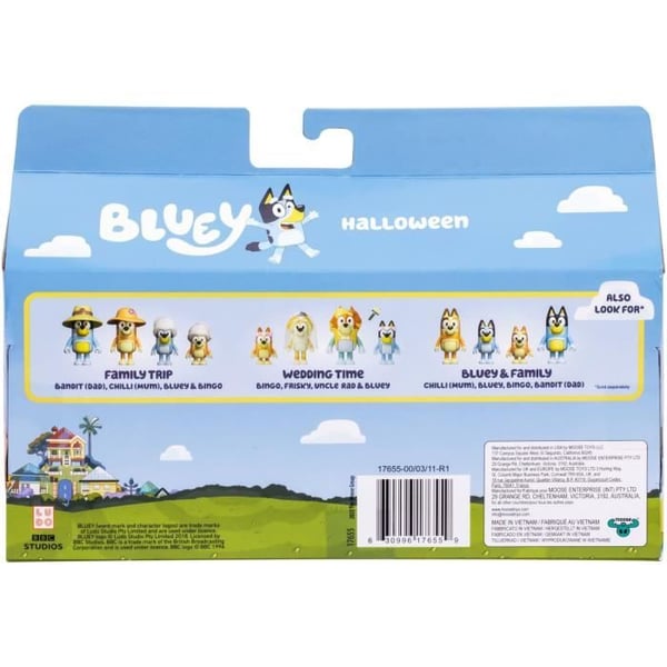 Figuurisetti - BLUEY - Pukujen kokoelma - 4 nivellettyä figuuria - Mukana lisävarusteet