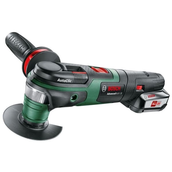 Bosch batteridrevet multiværktøj - AdvancedMulti 18 med tilbehørssæt (Leveres med 1 x 18V - 2,5Ah batteri + oplader)