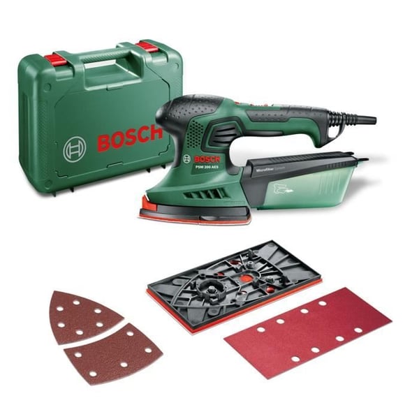 Bosch-monitoimihiomakone - PSM 200 AES (toimitetaan 2 hiomapaperin, hiomatyynyn ja kotelon kanssa)
