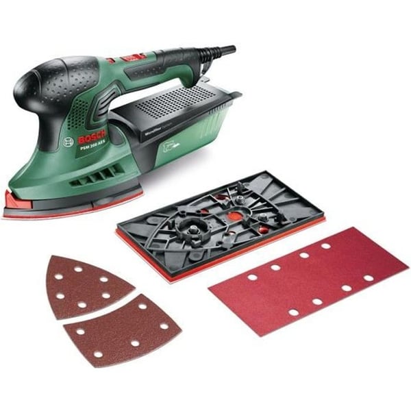 Bosch-monitoimihiomakone - PSM 200 AES (toimitetaan 2 hiomapaperin, hiomatyynyn ja kotelon kanssa)