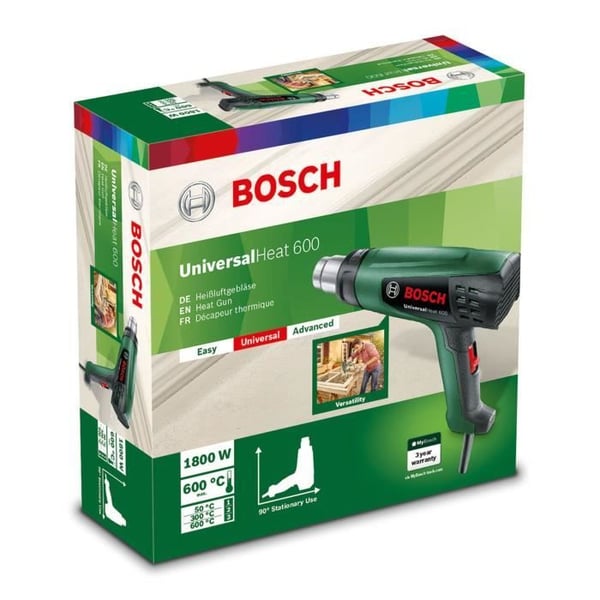 BOSCH UniversalHeat 600 -kuumailmapistooli - 1800 W - 3 lämpötila-asetusta - liukumaton pohja