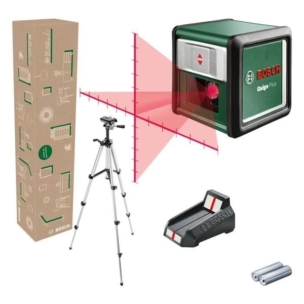 Bosch Quigo + Korslinjelaser (7 m räckvidd. Inkluderar batterier. 1,1 m stativ och väska)