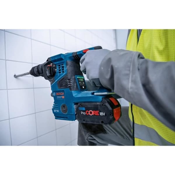 Bosch Professional GBH 18V-28CF 3,3J slagborrmaskin med GDE 18V-16 suganordning. 2 ProCore 8,0Ah batterier. Laddare. Box 0611921003
