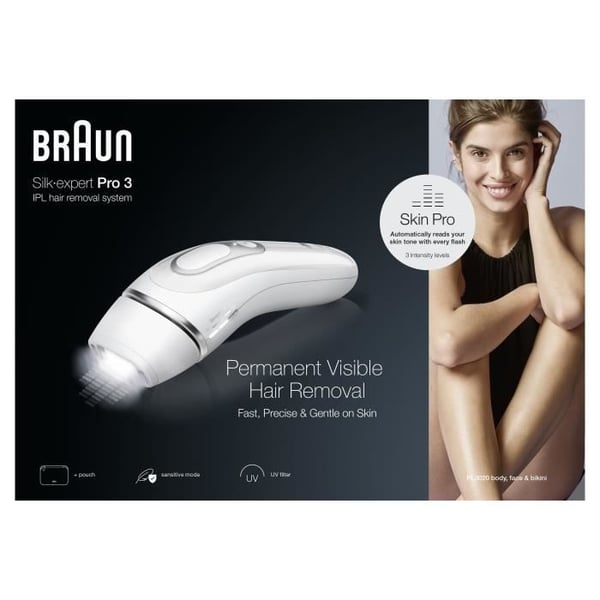 Pulserende lys-epilator - BRAUN - PL3020 - 3 intensitetsniveauer - 300.000 blink - Ansigt og krop