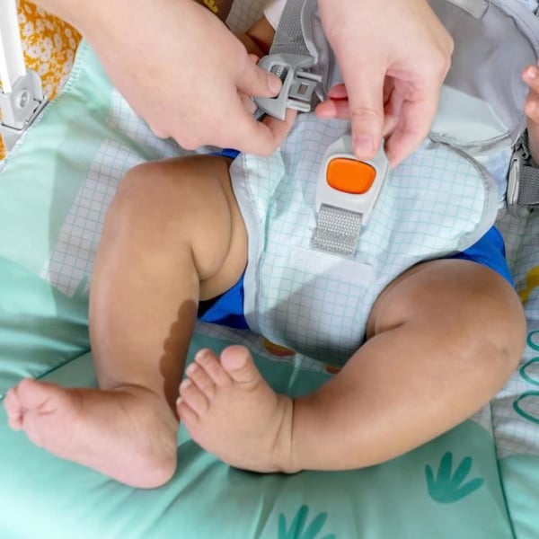 BRIGHT STARTS Regnbueformet Bouncer. Blå. Beroligende vibrationer. 2 lænepositioner. Op til 30 måneder.