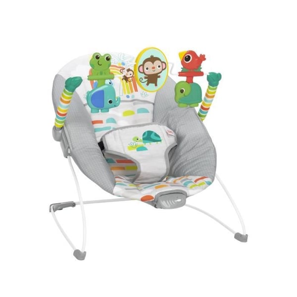BRIGHT STARTS Babysitterdjur. Lugnande vibrationer. Aktivitetsbåge med interaktiva leksaker