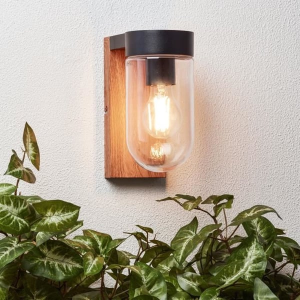 CABAR utomhusvägglampa - BRILLIANT - mörkt trä/svart - metall/glas E27 1x40W