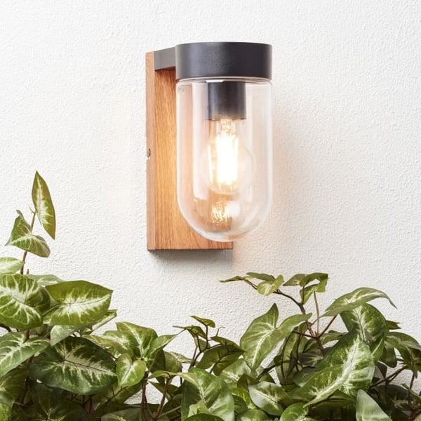 CABAR utomhusvägglampa - BRILLIANT - mörkt trä/svart - metall/glas E27 1x40W