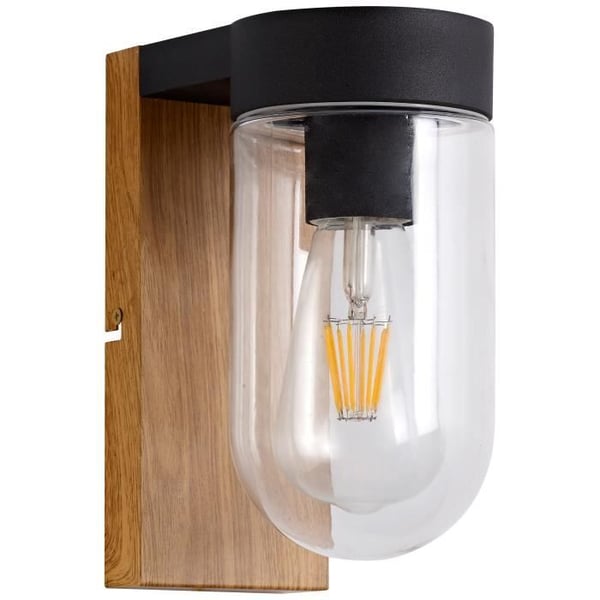 CABAR utomhusvägglampa - BRILLIANT - mörkt trä/svart - metall/glas E27 1x40W